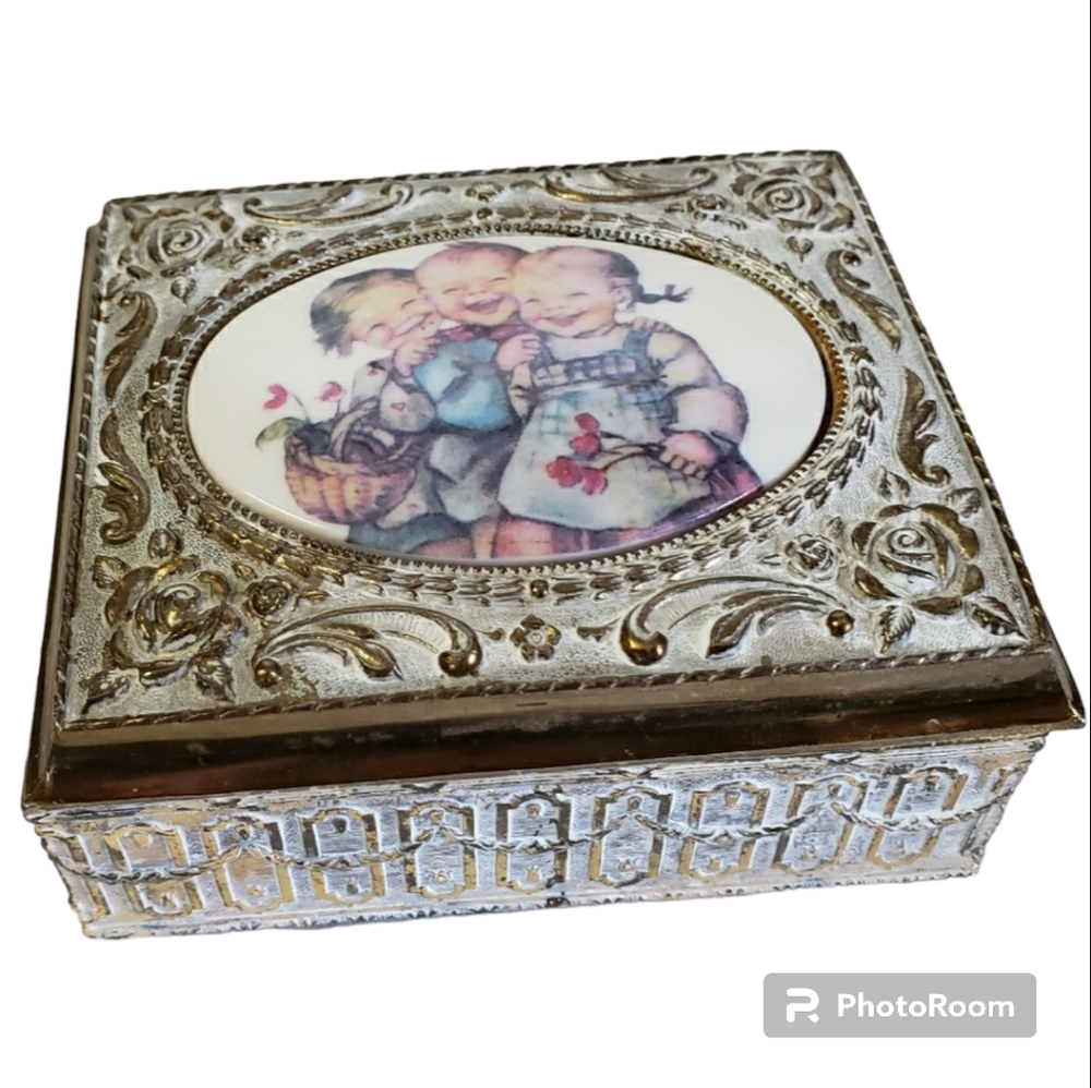 Jewelry Casket Box metal and lined with fabric